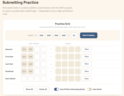 Subnetting Practice tool